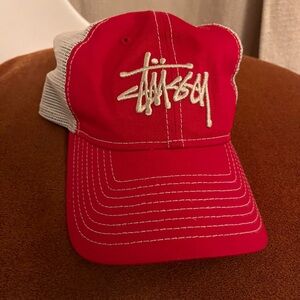Stussy New Era Red and Black trucker hat